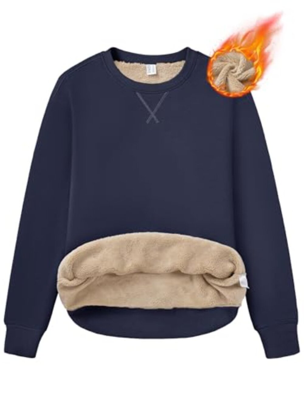 Women's Sherpa Lined Fleece Pullover Sweatshirt Crewneck Loose Fit Winter Casual